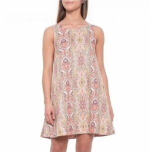 Rachel Zoe multicolor Aztec print sleeveless 100% linen trapeze dress Size L